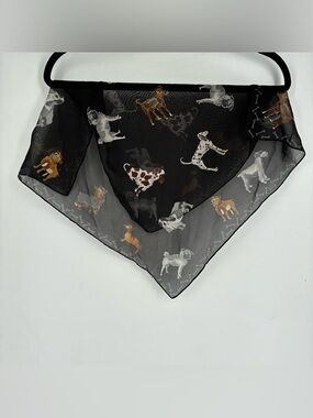 Puppy Dog Sheer Square Scarf Animals Black 21x21 Bones Retro Vintage 90s